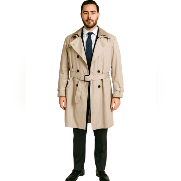 Mens Brooks Brothers Tan Brown Bemberg Wool Cashmere Trench Coat Rain Winter - Picture 1 of 16